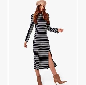 Astars Stripe rib knit long sleeve dress slouchy turtleneck Loosely Fitted size…